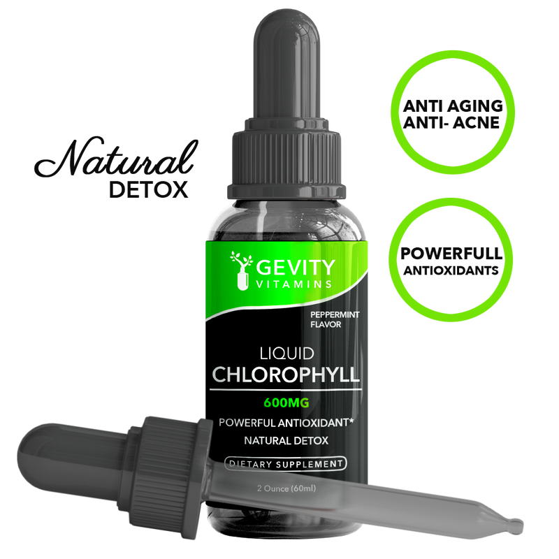 Chlorophyll Liquid Drops - 100% Natural, Peppermint Flavour, Liquid Chlorophyll | Energy Supplement, Immune Support, Natural Deodorant, Altitude Sickness Relief - Gevity Vitamins